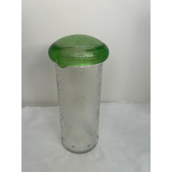 Vintage MCM Textured Glass Canister Jar Green Lid 10 Retro Kitchen Decor - Picture 8 of 8